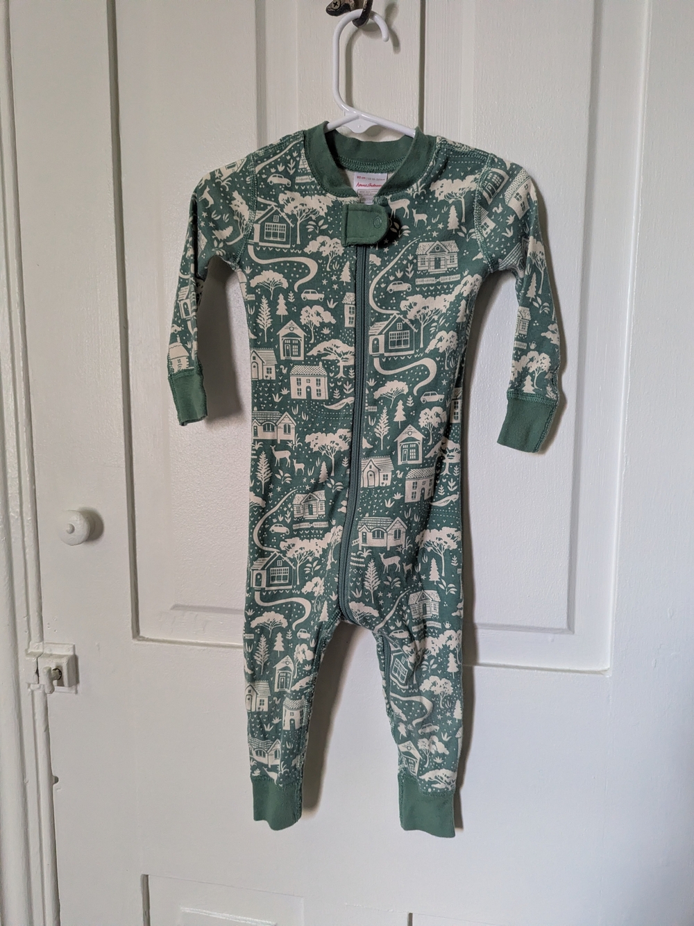 Hanna Andersson Kids Green Scenic Print One-Piece Zip-up Sleeper Pajamas 18-24mo